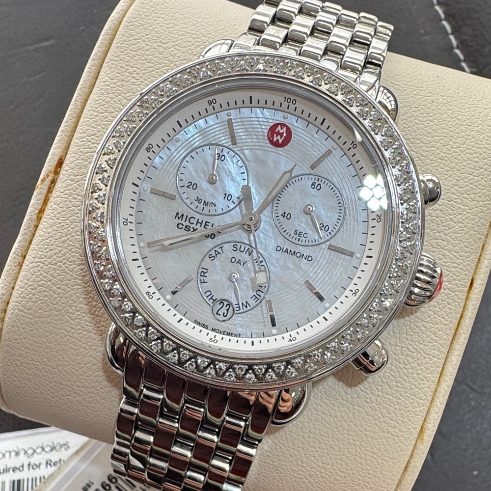 Michele Silver Diamond Chronograph Watch
